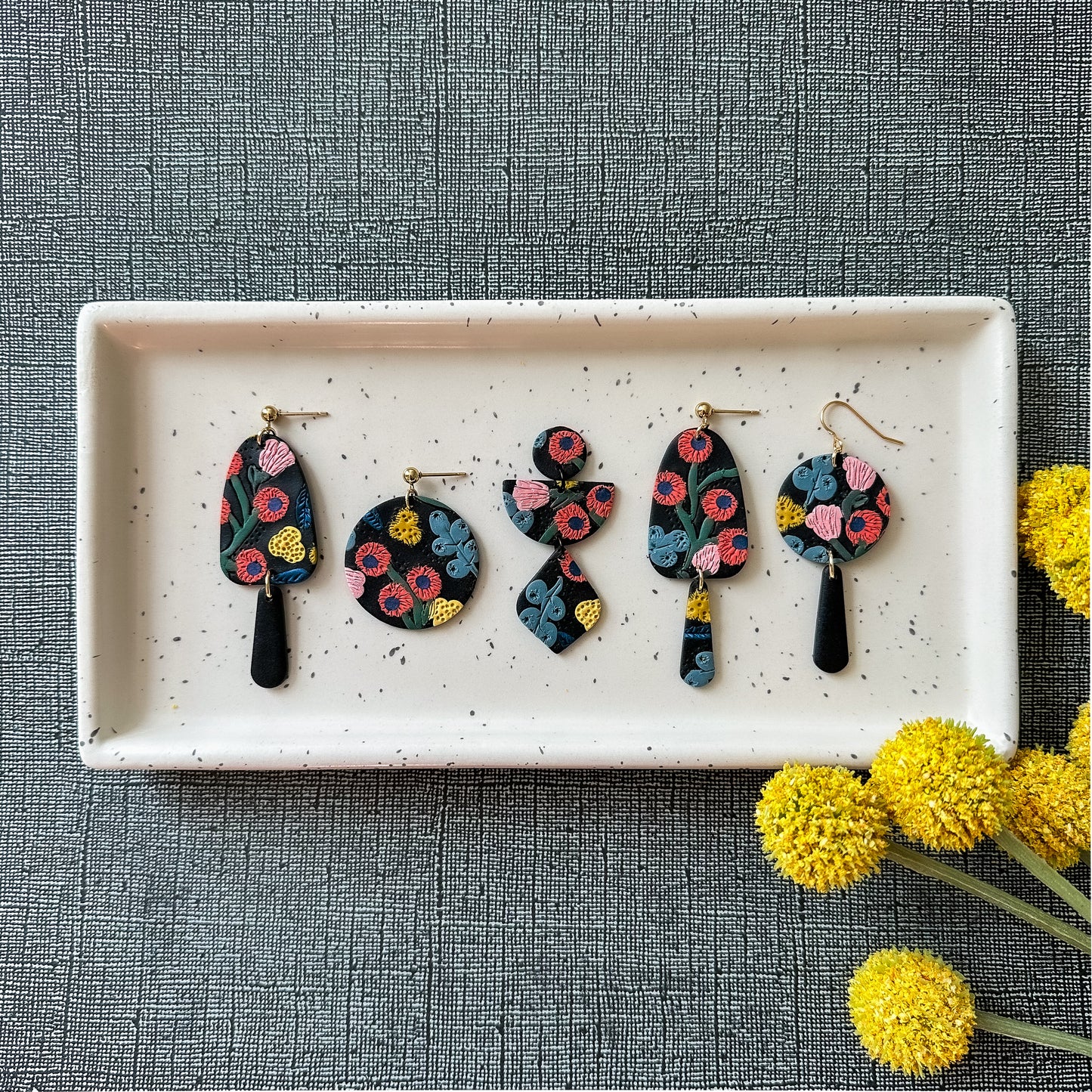 arched drop full textured dangle | peppercorn floral