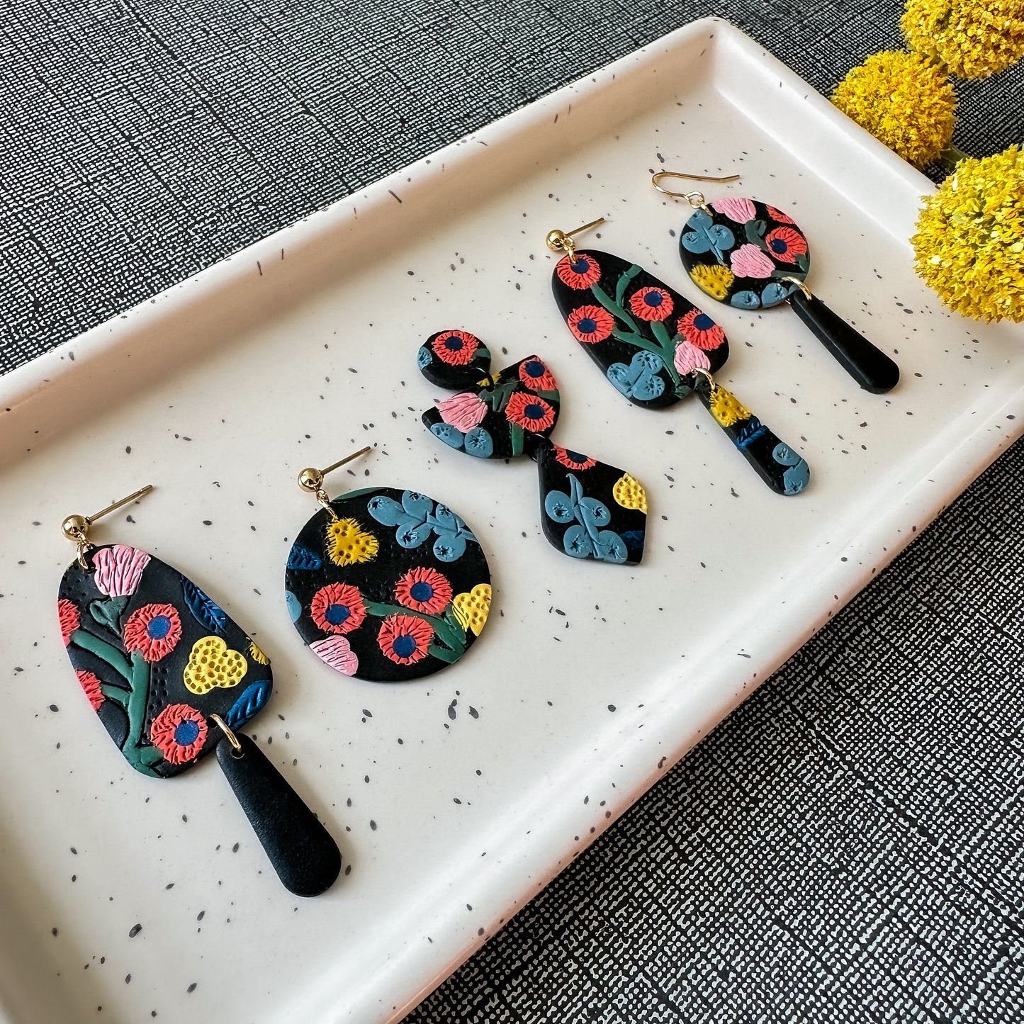 arched drop textured dangle | peppercorn floral