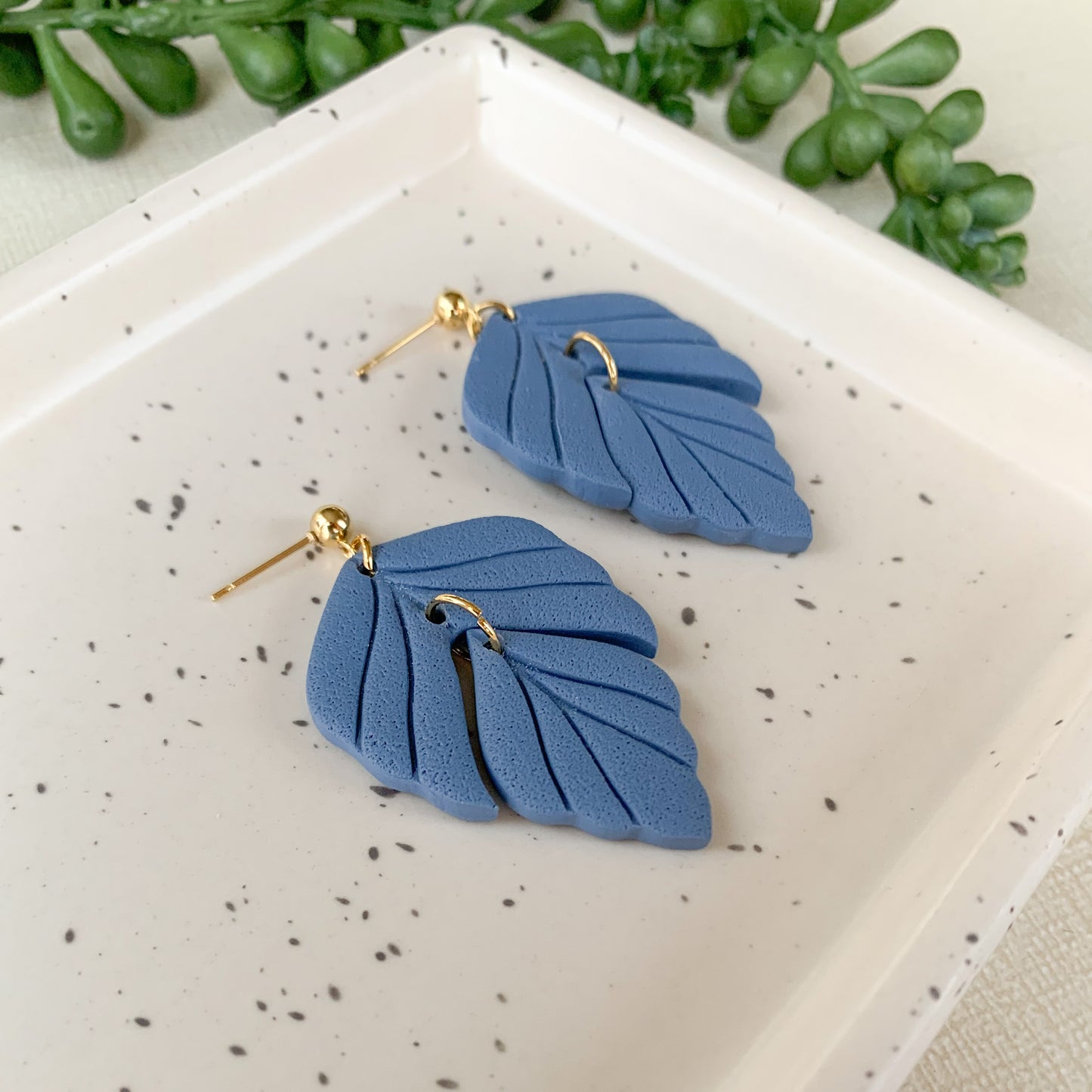 leaf textured dangle | denim