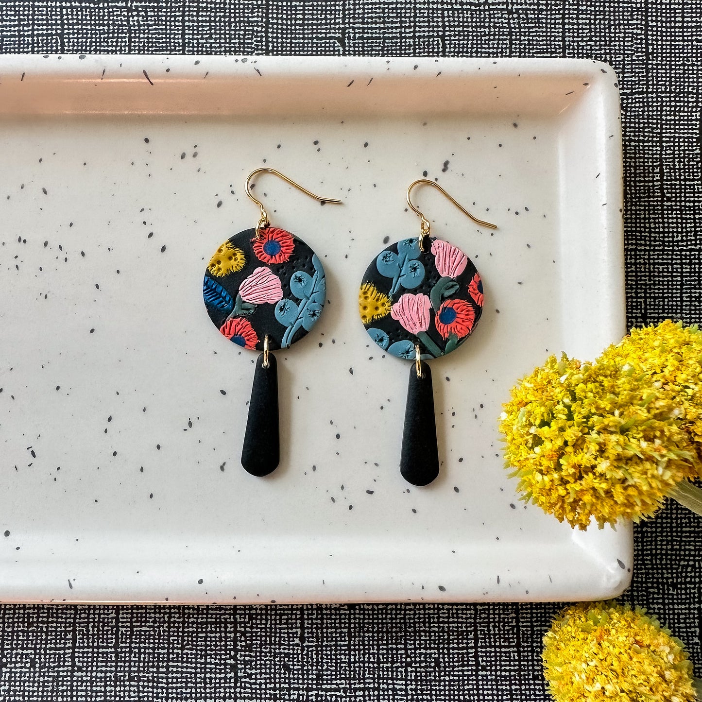 round drop textured dangle | peppercorn floral