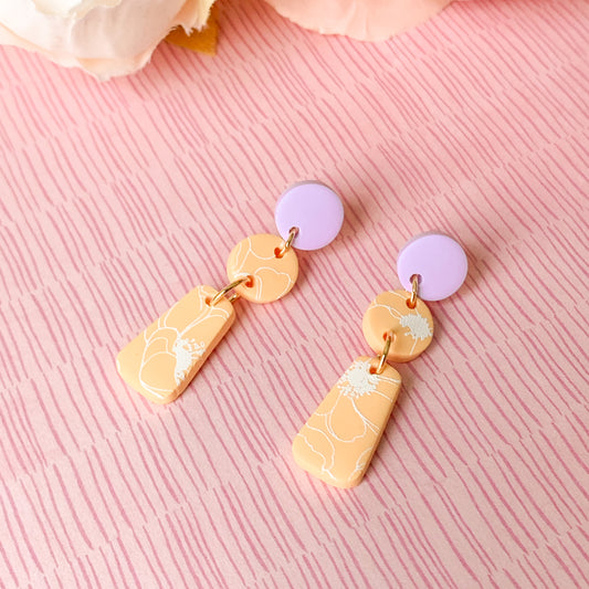 double round painted drop dangle earrings | tangerine & lilac