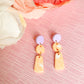 double round painted drop dangle earrings | tangerine & lilac