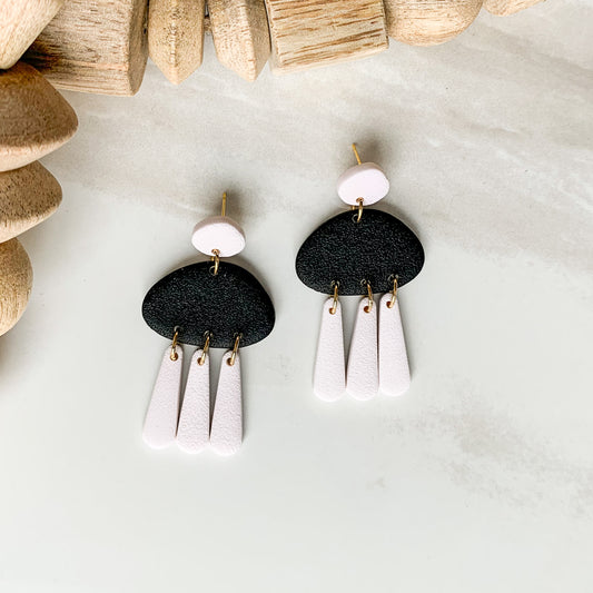 pebble textured dangle earrings | black & creamer