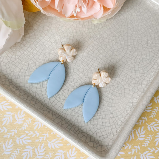 flower & petal painted dangle earrings | sky & ecru