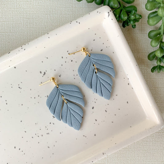 leaf textured dangle | dusty blue