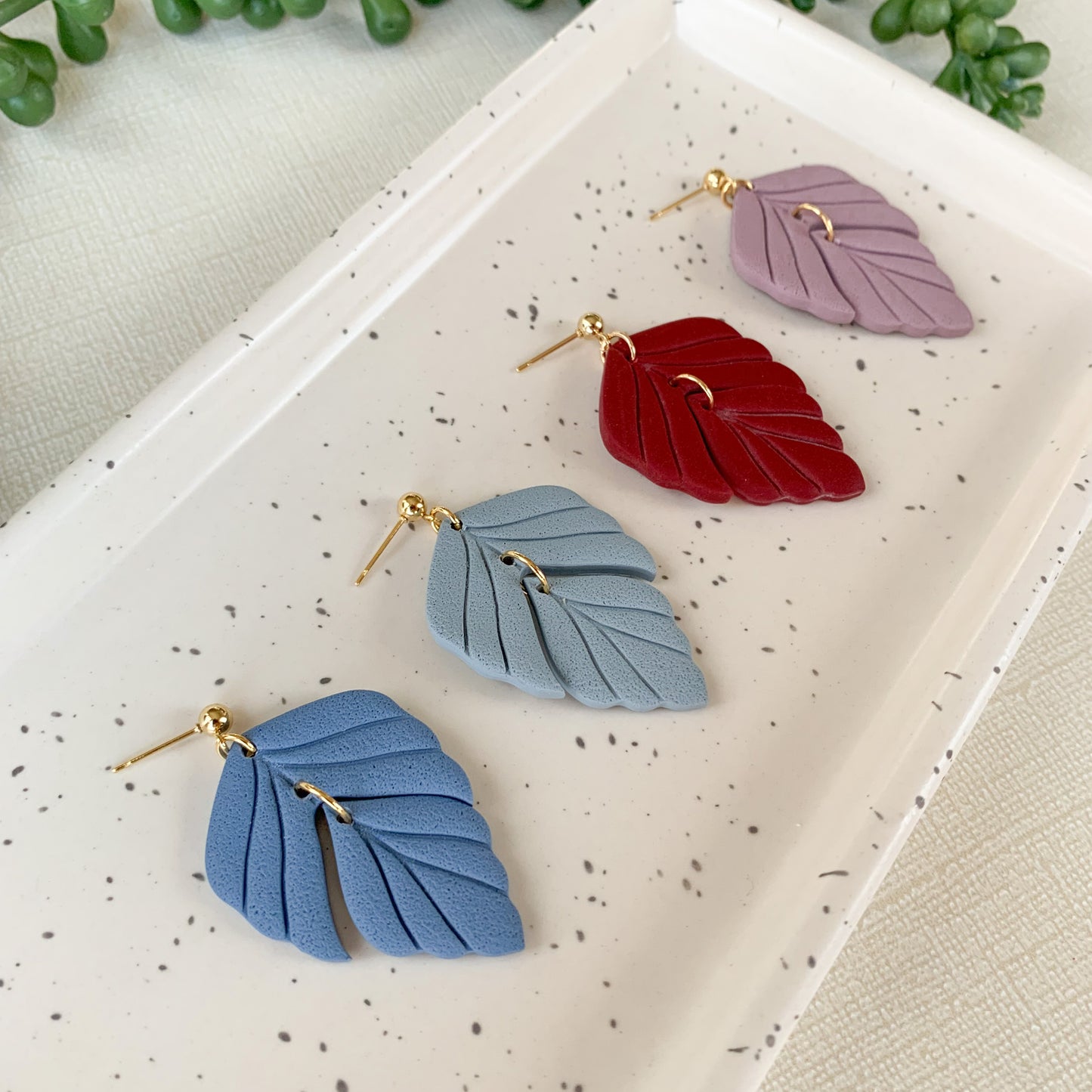 leaf textured dangle | dusty blue