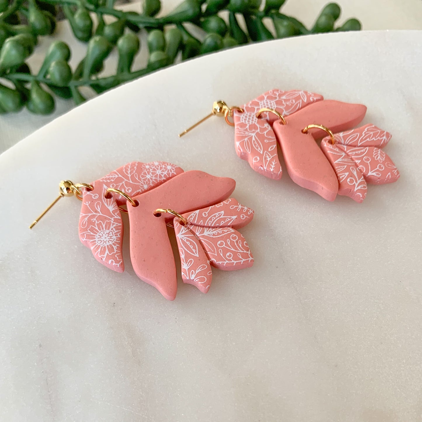 3 tier painted floral dangle | coral