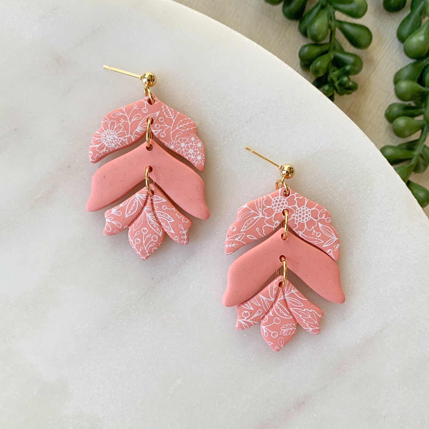 3 tier painted floral dangle | coral