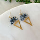 marble painted flower + gold tri dangle | black