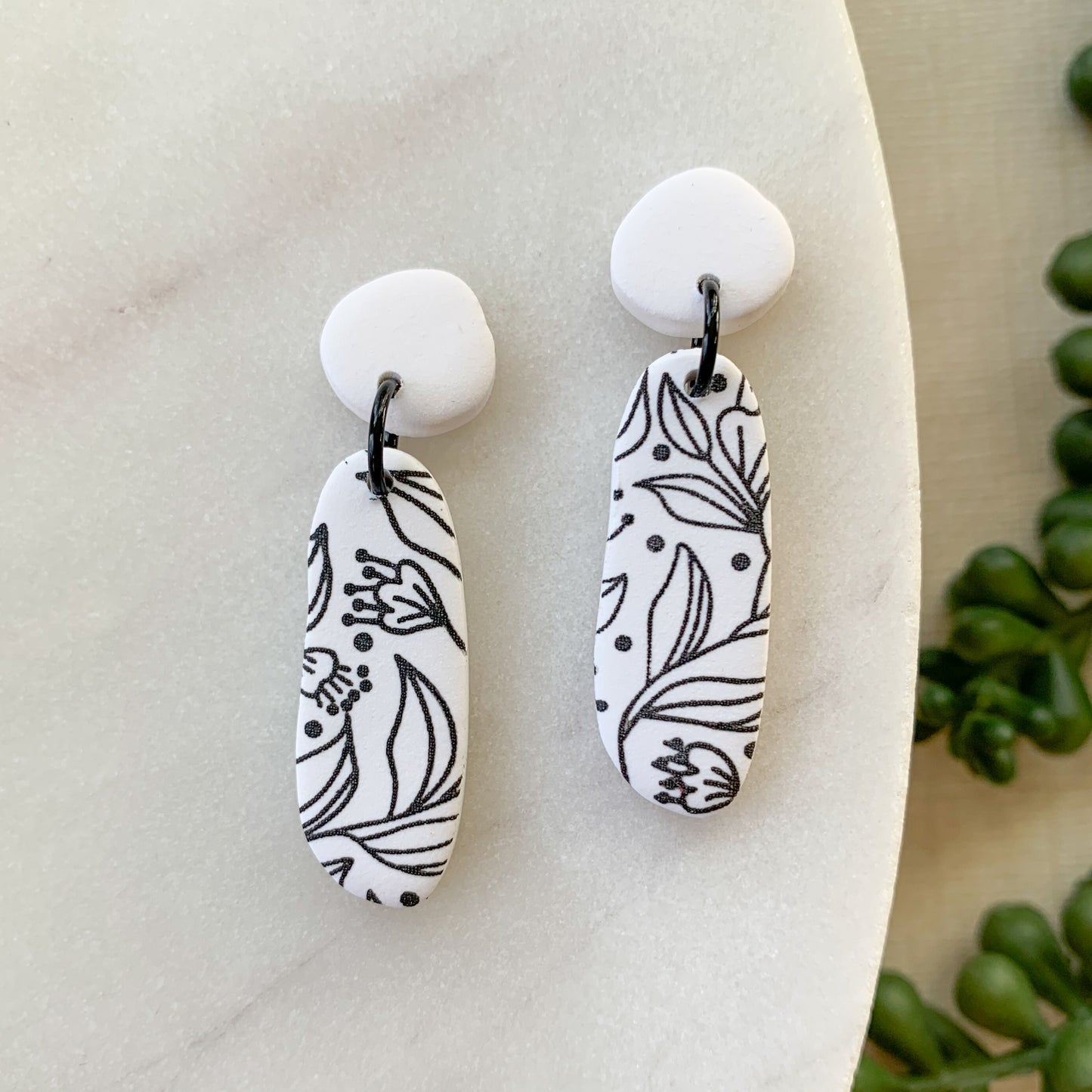 organic floral painted dangle | white